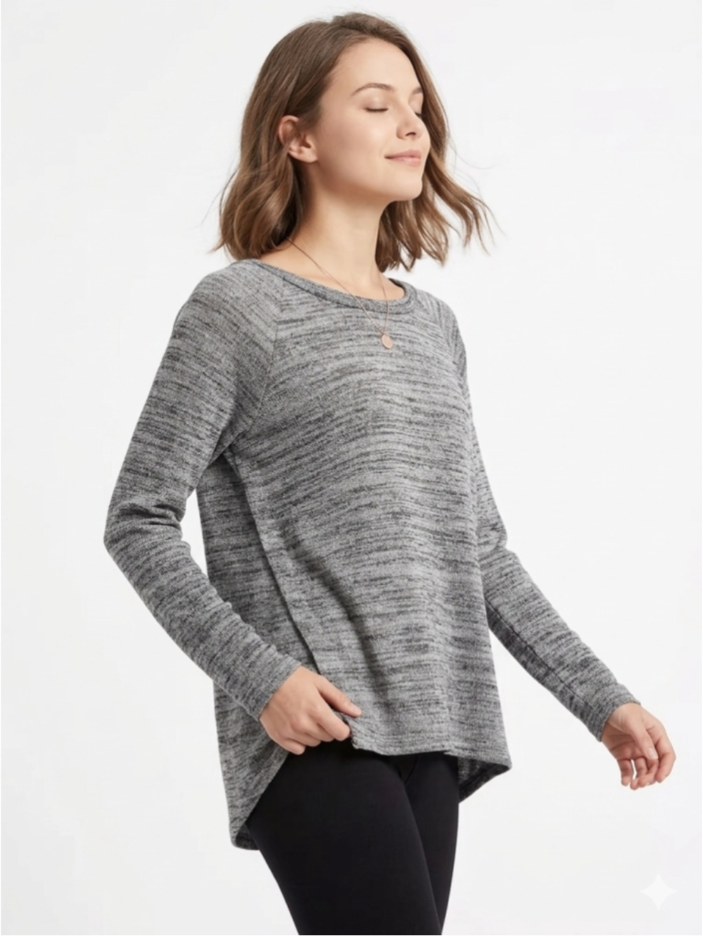 Women's Talbots Grey Knit Long Sleeve Curved Hem Sweater Size XL